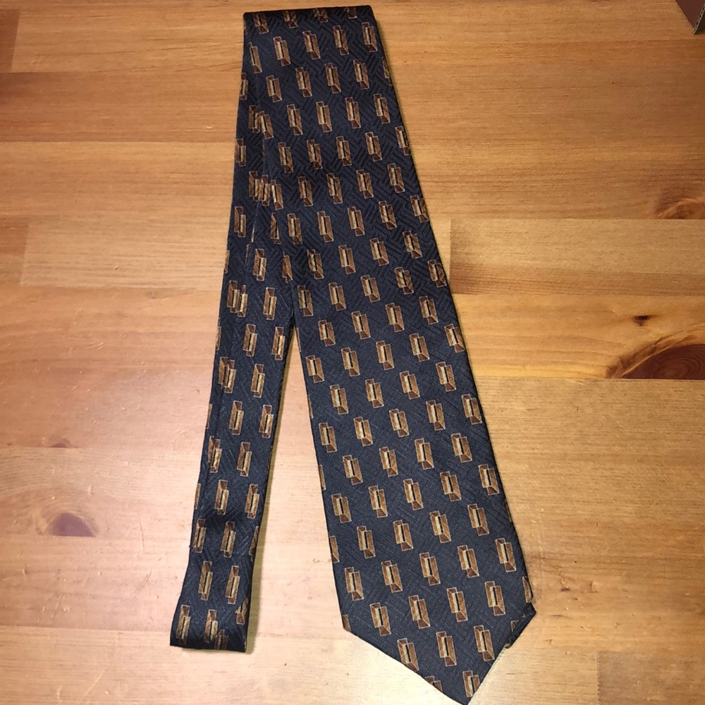 Navy with bronze and tan silk Italian tie